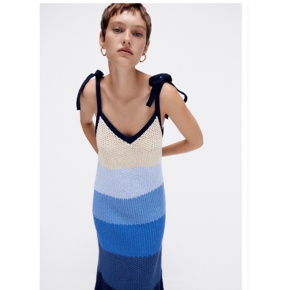 NWT Zara Knit Striped Strap Colorblock Midi Ombre Dress - Picture 2 of 10